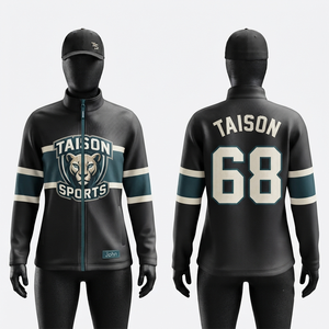 Veste d'entraînement de hockey sur glace unisexe pour l'automne, à capuche, imperméable, avec poche, 330 GSM, polaire, performance, polyester, interlock, bleu marine et blanc - Product Image 1