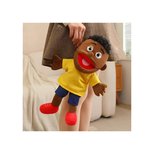 <b>Plush</b> Puppet With Black Hair And Green Outfit Soft Stuffed Animal Toy For Kids Age 2 To 4 Years Girls - Product Image 5