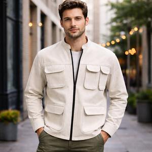 Chaqueta de Algodón Blanca para Hombre, Chaqueta Casual para Hombre, Fabricante de Chaquetas, Chaqueta Casual de Color Sólido con Bolsillos para Hombre al por Mayor - Product Image 1