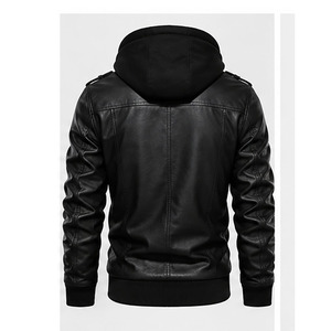 Factory Wholesale Men PU <b>Leather</b> Motorcycle <b>Jacket</b> Hooded Racer Biker <b>Jacket</b> Breathable Autumn <b>Winter</b> Stand Collar Zipper Plus - Product Image 2