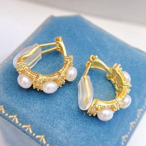 Pendientes de Clip de Silicona de Lujo Franceses para Mujer, Sin Dolor, con Perla de Imitación, Incrustaciones de Cobre y Circonita de Agua Dulce, Accesorio de Moda - Product Image 5