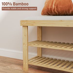 Cream White 3-Tier Bamboo Shoe <b>Storage</b> Bench with <b>Cushion</b> Entryway Hallway Shoe Organizer - Product Image 6