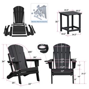 Set di sedie Adirondack per patio, design pieghevole nero in 3 pezzi con tavolo porta bicchieri, 2 sedie in plastica incluse - Product Image 4