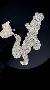 Hip-Hop exagerado gran letra grande diseño Baguette diamante dos tonos rosa y plata corazón fianza moissanita cadena colgantes collar - Product Image 5