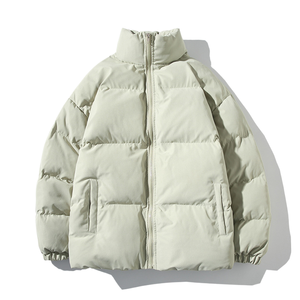 Blouson matelassé unisexe blanc à col montant, fermeture éclair, rembourrage épais en polyester, coupe décontractée, couleur unie, idéal pour l'hiver - Product Image 5