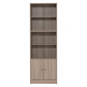 Wood Grain Bookcase Storage Cabinet Floor <b>Standing</b> Display Bookshelf with Glass <b>Doors</b> and Closed Cupboards - Product Image 3