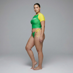 Ensemble bikini vert et jaune grande taille pour femme, haut court, string à nouer sur les côtés, maillot de bain en spandex et polyester, imprimé personnalisé, col rond - Product Image 2
