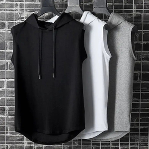 <b>Men</b> <b>Sleeveless</b> Hooded Tank Top Knitted Solid Color Casual Summer Workout Apparel Regular Fit - Product Image 6