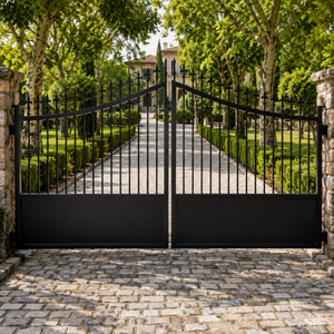 Black Iron Driveway <b>Gate</b> <b>Arched</b> Spear Top Metal Entrance <b>Gate</b> Outdoor Security Fence for Villa Farmhouse Home Design - Product Image 3