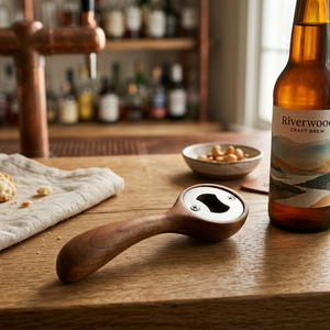This Elegant Handcrafted Walnut Wood <b>Bottle</b> Opener Showcases A Sleek Curved Wooden Handle <b>Blended</b> With Secure Metal Hardware - Product Image 4