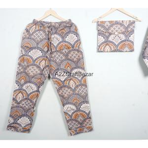 Eco-Friendly Hand Block Printed Cotton Pajama <b>Set</b> with Elastic Waist for All Seasons Long Sleeve Top Pants for Women - Product Image 4