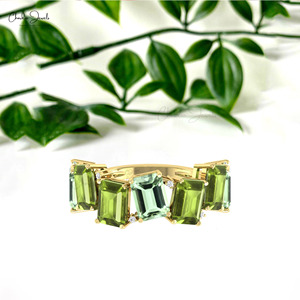 Bague demi-éternité Chordia Jewels en or massif 14 carats avec améthyste verte et péridot véritable 7x5mm, style classique pour femme - Product Image 2