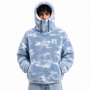 Sweat à capuche zippé sur le côté en polaire Sherpa personnalisé, coupe oversize, style streetwear hivernal pour homme, vêtements décontractés d'hiver, fabrication américaine - Product Image 1