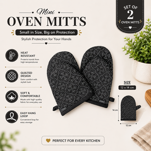 Ensemble de 2 mini-gants de cuisine |   Maniques de cuisine matelassées en coton résistantes à la chaleur |   Gants de cuisine pour la pâtisserie, la cuisson et le barbecue |   Sangle de suspension facile à utiliser - Product Image 6
