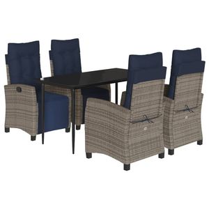 Juego de comedor de patio de ratán polivinílico gris de 5 piezas con cojines Muebles de exterior duraderos - Product Image 2