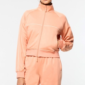 Chaqueta de chándal con cremallera sólida de Primavera de algodón 100% ecológica de alta calidad, conjunto de chándal estilo bolsillo con forro de tubería para mujer - Product Image 2