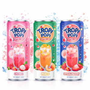 Jugo de Frutas Tropi Popi de Alta Calidad, 100% Puro, Certificado HALAL, con Sabor a Lichi, Fresa y Melocotón, Muestra Gratis - Product Image 1