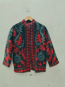 Hand Embroidered Women's <b>Jacket</b> <b>Mandarin</b> <b>Collar</b> Floral Pattern Full Sleeve Autumn Style 100% Cotton Woven Fabric - Product Image 3