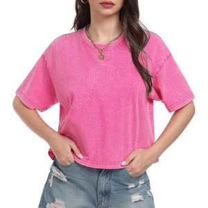 T-shirt court en coton pour femmes, col rond, manches courtes, doux, respirant, décontracté, à porter tous les jours, pour filles et femmes - Product Image 1