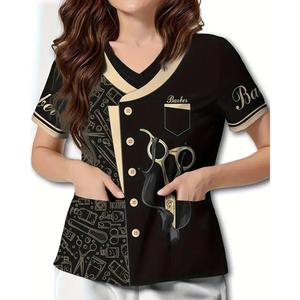 Uniforme transpirable para barbero, estilo estilista, ropa de trabajo para salón, camisa con botones, diseño moderno, estilo profesional, vestido para barbero, vestido para salón de belleza - Product Image 2