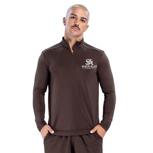<b>Mens</b> Brown Quarter Zip <b>Long</b> <b>Sleeve</b> Shirt High Neck Slim Fit Sportswear Casual <b>Tops</b> Custom Logo Shoukat Apparel Manufacturer - Product Image 4