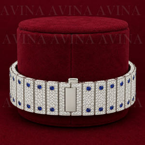 Reloj de Lujo para Hombre con Diamantes de Moissanita y Zafiro Azul |   Reloj de Cuarzo Cuadrado Completamente Escarchado con Números Romanos Analógicos de 20 mm en Acero Inoxidable |   Busto - Product Image 3