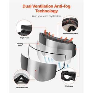Men and Women's Frameless OTG <b>Ski</b> Goggles Silver Mirror Spherical Lens with Revo Coating TPU V-Frame Anti-Fog Snow Helmet - Product Image 4