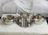 Ensemble de pots et casseroles de cuisine en argent martelé faits à la main avec boutons en forme de citrouille plaqués or, ensemble de vaisselle royale haut de gamme, coffret cadeau