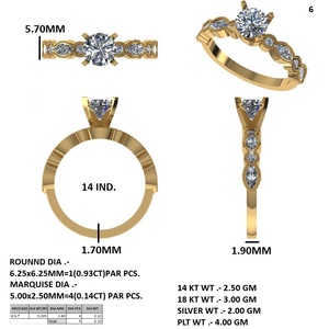 18K Gold Engagement <b>Ring</b> Round Brilliant Diamond Bridal Band Marquise Side Stone <b>Resizable</b> Women Jewelry - Product Image 5