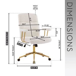 Sedia da Ufficio Moderna Regolabile in Altezza, Bianca e Oro, con Braccioli Imbottiti in Tessuto Bouclé Testurizzato - Product Image 4