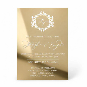 Luxury <b>Mirror</b> Gold <b>Acrylic</b> Wedding Invitation Card – Custom Reflective Wedding Stationery, Wholesale - Product Image 1