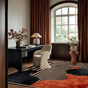Modern Abstract Striped Wool <b>Rug</b>| Geometric <b>Black</b> Orange Hand Tufted Living Room Carpet Contemporary Bedroom Decorative Area <b>Rug</b> - Product Image 4