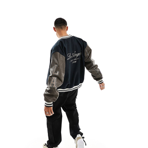 Wholesale <b>Men</b> Woolen Varsity <b>Jacket</b> Winter Stand Collar Fashion Bomber College Baseball <b>Jacket</b> Custom <b>Lightweight</b> Outerwear - Product Image 2