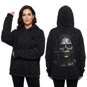 Sweat-shirt à capuche bleu X-Ray Skeleton pour femme, imprimé graphique 3D osseux, noir vieilli, zippé, vente en gros, fabricant sur mesure, en vrac - Product Image 2
