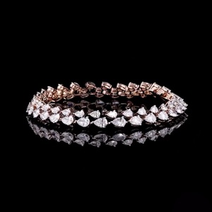 Pulsera de tenis con diamantes cultivados en laboratorio de corte pera, oro rosa macizo de 18K, para regalo de lujo certificado para ella, aniversario, compromiso - Product Image 3