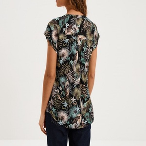 Blusa de Crepé Negra de Manga Corta para Mujer, Ligera, Transpirable, Elegante, Informal, para Oficina, Top de Moda de Verano - Product Image 5