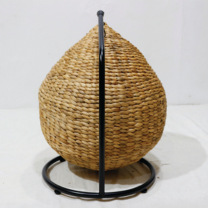 New Design Water Hyacinth Teardrop <b>Cat</b> Swing Chair Hanging Pet Bed with Metal Stand - Product Image 4