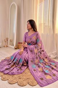 Purple Floral Embroidered Rayon Saree With Lace Border Traditional Indian Wear For Women All Seasons - Product Image 3