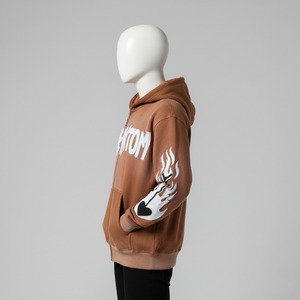 เสื้อสเวตเชิ้ตผู้ชายสไตล์สตรีทแวร์แบบขายส่งสั่งทำพิเศษ ผ้าฝ้ายไม่มีเชือกผูก ทรงโอเวอร์ไซส์ พิมพ์ลายโลโก้ 3 มิติแบบหนา พร้อมฮู้ด พิมพ์ลายซิลค์สกรีนแบบยาว - Product Image 2