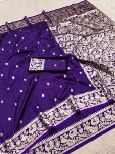 Sari en soie Banarasi traditionnel indien avec broderie Zari pour les occasions de mariage et les événements festifs, tenue pour femmes - Product Image 2