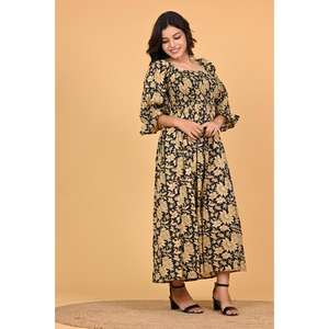 Vestido largo de algodón indio con estampado a mano, vestido maxi de diseñador hecho a mano para fiestas, vestido floral bohemio de verano y otoño, ecológico. - Product Image 4