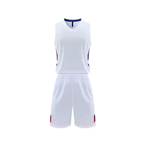 Ensemble de maillot de basket sans manches blanc, col en V, polyester respirant, unisexe, vêtements de sport pour adultes, impression sublimée - Product Image 1