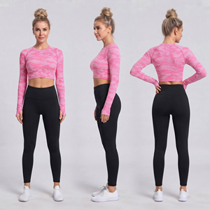 OEM Custom Printed Crop <b>Top</b> Women Fitness Wear Long Sleeve <b>Top</b> 100% Polyester Gym Workout Crop Tee Ladies Sportswear Crop <b>Top</b> - Product Image 5