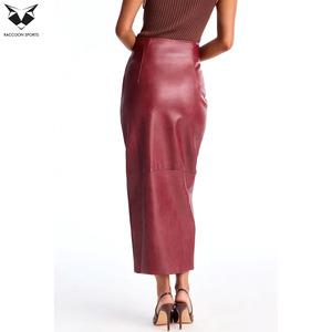 Faldas y Pantalones de Cuero Borgoña para Mujer, Cintura Alta, Cierre Frontal Completo, Falda Larga Tipo Lápiz, Corte Ajustado, Ropa de Club, Ropa Urbana - Product Image 4