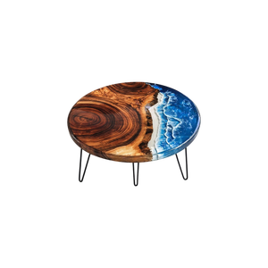 Mesa de Centro Redonda de Madera y Resina Epoxi, Hecha a Mano, Ecológica, Resistente al Agua, Diseño Océano Río, Mueble de Arte de Lujo - Product Image 1