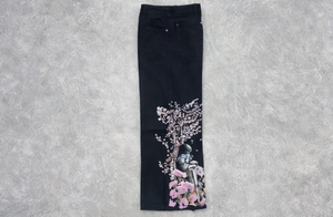 Jeans Blossom Denim con Bordado de Caballero, Pantalones Anchos de Cintura Alta para Mujer, Diseño Artístico Y2K, Jeans de Moda de Cintura Alta para Mujer - Product Image 4