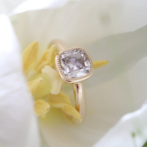 1.5 ct Cushion Brilliant Diamond solitaire Millegrain Bezel <b>Set</b> <b>Ring</b>, 14K Yellow <b>Gold</b> Professional Finish, Elegant Bridal Style - Product Image 1
