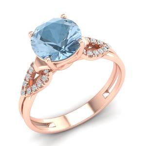 Bagues de fiançailles en aquamarine certifiée REYES IGI, or rose massif 14K 18K, diamant, bijoux fins faits à la main pour femmes - Product Image 2