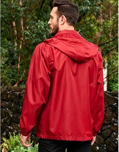 Women's <b>Red</b> <b>Windbreaker</b> Jacket Full Sleeve Zipper Closure Hooded Waterproof Casual Solid Color Regular Length Outerwear - Product Image 3