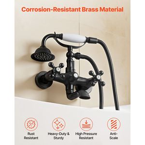 Rubinetto per vasca a colonna a parete, stile vintage, in bronzo lucidato a olio, con doccetta, per vasca e doccia - Product Image 5